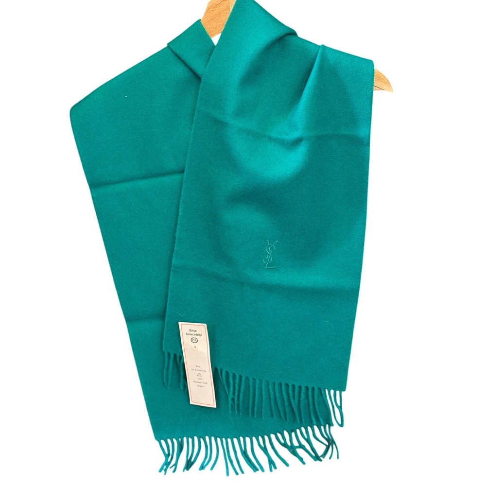 Vintage Yves Saint Laurent Scarf Teal Green Retro Luxury Designer Parisian Chic
